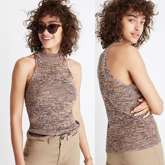 Madewell Pecan Marled Mockneck Sweater Tank Brown Warm Tones Size XL 16/18 - Picture 1 of 13